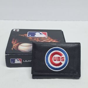 Rico Industries Black Real Leather Wallet MLB Chicago Cubs Logo Embroidered NWT